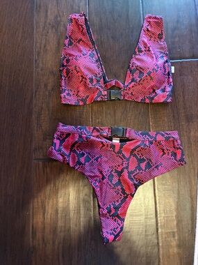 SHEIN Pink and Black Snake Print Bikini Set